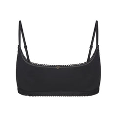 LIGHTWEIGHT COTTON LOGO PICOT SCOOP BRALETTE | SOOT TONAL