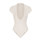 COTTON JERSEY DEEP PLUNGE BODYSUIT | MARBLE