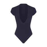 COTTON JERSEY DEEP PLUNGE BODYSUIT | NAVY