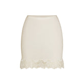 RIB KNIT LACE MINI SKIRT | EGRET