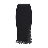 RIB KNIT LACE MIDI SKIRT | OBSIDIAN
