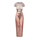 MESH COVER-UPS LONG DRESS | HENNA FK BODY PRINT