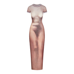 MESH COVER-UPS LONG DRESS | HENNA FK BODY PRINT