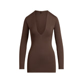 SMOOTH LAYERS DEEP PLUNGE MINI DRESS | ESPRESSO