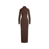 SMOOTH LAYERS TURTLENECK LONG DRESS | ESPRESSO