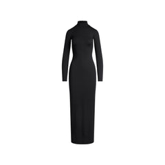 SMOOTH LAYERS TURTLENECK LONG DRESS | OBSIDIAN