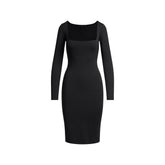 SMOOTH LAYERS SQUARE NECK MIDI DRESS | OBSIDIAN