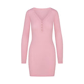WOOL RIB HENLEY DRESS | HALITE