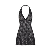 STRETCH LACE HALTER MINI DRESS | SOOT