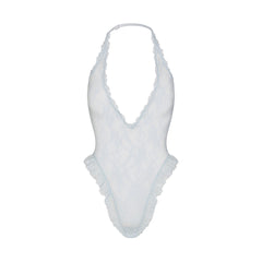 STRETCH LACE DEEP PLUNGE TEDDY | POWDER BLUE