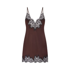 SILK LACE MINI SLIP DRESS | ESPRESSO CONTRAST