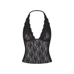 STRETCH LACE HALTER TOP | SOOT
