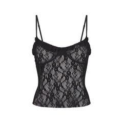 STRETCH LACE RUFFLE CAMI | SOOT