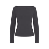 COTTON JERSEY LONG SLEEVE BOATNECK TOP | ASH