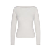 COTTON JERSEY LONG SLEEVE BOATNECK TOP | MARBLE