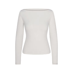 COTTON JERSEY LONG SLEEVE BOATNECK TOP | MARBLE