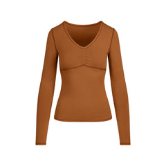 COTTON JERSEY SHIRRED BUST LONG SLEEVE | CHAI