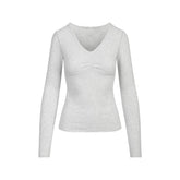 COTTON JERSEY SHIRRED BUST LONG SLEEVE | LIGHT HEATHER GREY
