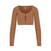 SWEATER KNITS CABLEKNIT CROPPED CARDIGAN | DARK HONEY