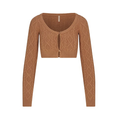 SWEATER KNITS CABLEKNIT CROPPED CARDIGAN | DARK HONEY