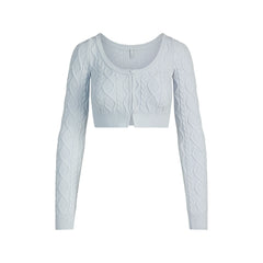 SWEATER KNITS CABLE KNIT CROPPED CARDIGAN | ZEN BLUE