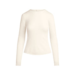 FEATHERWEIGHT CASHMERE LONG SLEEVE TOP | EGRET