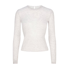 FEATHERWEIGHT CASHMERE LONG SLEEVE TOP | LIGHT HEATHER GREY