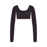 WOOL RIB LONG SLEEVE SUPER CROPPED TOP | OBSIDIAN