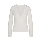 COTTON JERSEY LONG SLEEVE PLUNGE TOP | MARBLE