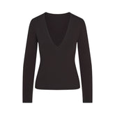 COTTON JERSEY LONG SLEEVE PLUNGE TOP | SOOT