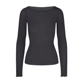 SHEER MODAL LONG SLEEVE BOATNECK TOP | ONYX