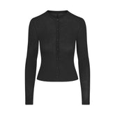 SHEER MODAL CARDIGAN WITH COVERED BUTTONS | ONYX