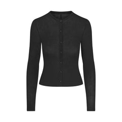 SHEER MODAL CARDIGAN WITH COVERED BUTTONS | ONYX