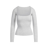 COTTON JERSEY SCOOP NECK LONG SLEEVE TOP | LIGHT HEATHER GREY