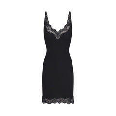 RIB KNIT LACE MINI DRESS | OBSIDIAN