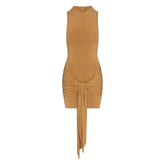 CUPRO JERSEY WRAP MINI DRESS | ALMOND