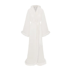 BRIDAL SLEEP FEATHER TRIM LONG ROBE | IVORY