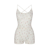 STRETCH LACE LOW BACK ONESIE | IVORY CHERRY PRINT