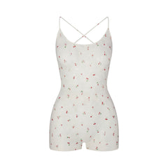 STRETCH LACE LOW BACK ONESIE | IVORY CHERRY PRINT
