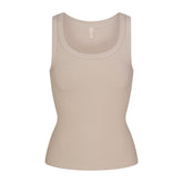 COTTON RIB SCOOP NECK TANK | STONE