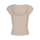 COTTON JERSEY SCOOP NECK T-SHIRT | STONE