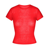 SHEER RIB T-SHIRT | CARMINE