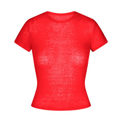 SHEER RIB T-SHIRT | CARMINE