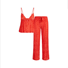 SHEER VELVET CAMI AND PANT SET | RUBY