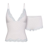 FITS EVERYBODY LACE TRIANGLE CAMI AND BOY SHORT SET | SLATE PIN DOT PRINT