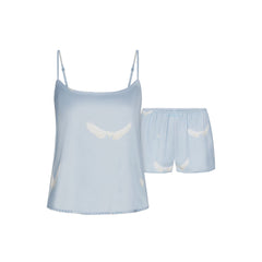 WOVEN SHINE CAMI AND SHORT SLEEP SET | AERO WING HEARTS PRINT