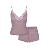 SHEER RIB LACE CAMI AND SHORT SET | ZINC