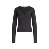 SWEATER KNITS RIBBED LONG SLEEVE TOP | ASH