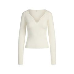 SWEATER KNITS RIBBED LONG SLEEVE TOP | IVORY
