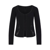 LACE KNIT LONG SLEEVE CARDIGAN | OBSIDIAN